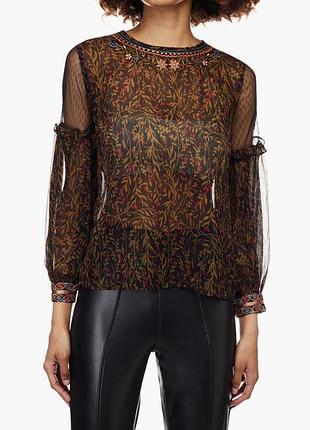 Шифоновая блуза zara с вышивкой в цветочный принт
