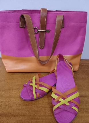 Сумка fossil велика шкіряна текстильна на плече рожева