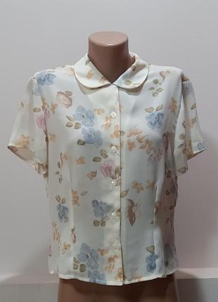 Нежная шифоновая блуза блузка рубашка с цветочным принтом