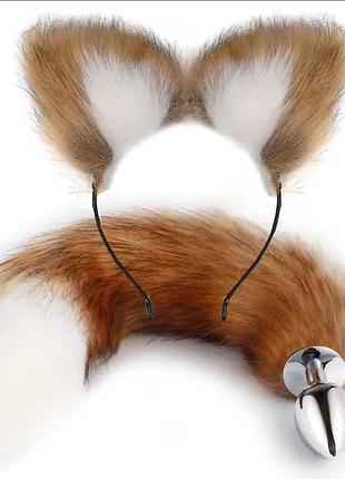 Обруч із вушками лисичка хвіст корка