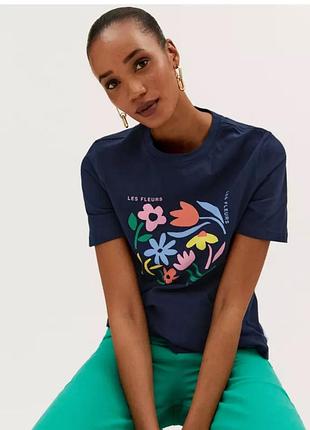 Футболка синя принт квіти