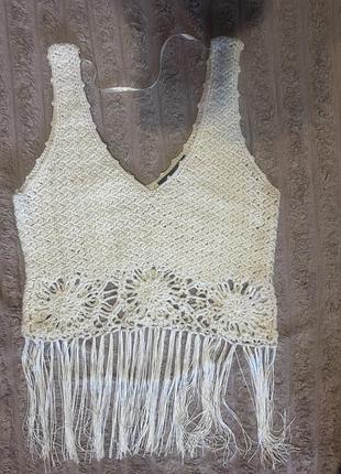 Майка топ вʼязана бахрома мереживо