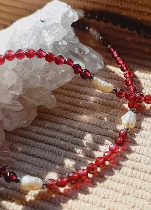 Чокер из граната и речного жемчуга