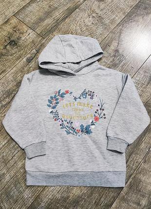 Толстовка, кофта с капюшоном утепленная, с начесом, primark, р. 104-110, 4-5 лет
