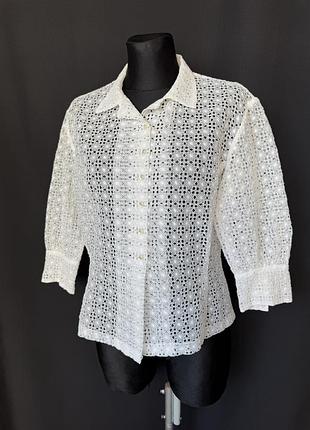 Винтаж белая кружевная блуза полупрозрачная пышные рукава рубашка романтичная