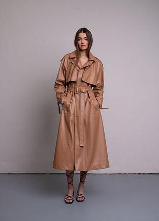 Тренч mbocharova з екошкіри на замші карамельний