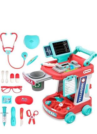 Дитячий іграшковий набір лікаря лікаря rong xing da у візку з медичними приладами з ефектами