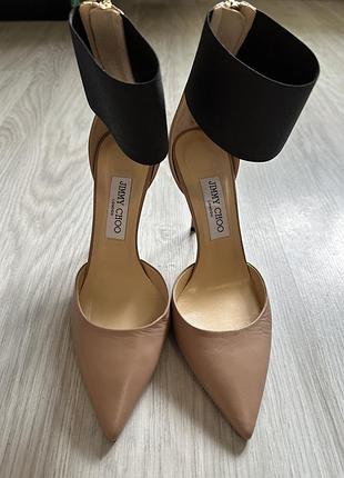 Стильні дизайнерські туфлі від легендарного бренду jimmy choo. jimmy choo trinny leather & black elastic ankle strap розмір: 38,5 (made in italy)
