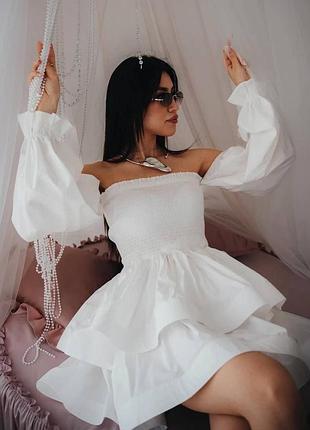 Стильна жіноча зручна повсякденна сукня базова біла плаття