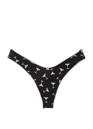 Трусики стрінги victoria's secret printed high-leg thong panty very sexy black