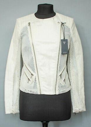 Белая куртка косуха из искусственной кожи guess3 фото