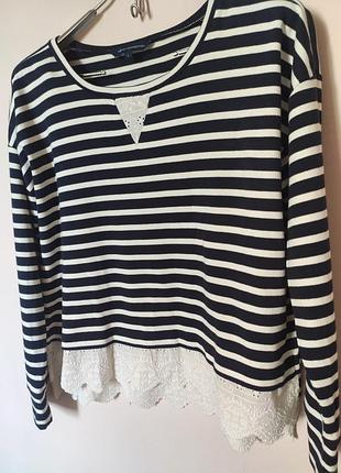 Хлопковый свитшот в морском стиле с тканым кружевом