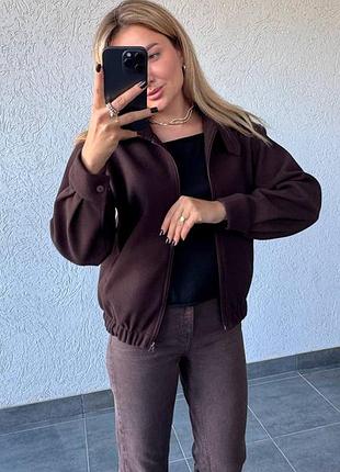 Женская осенняя веснушка куртка бомбер коричневая шоколадная