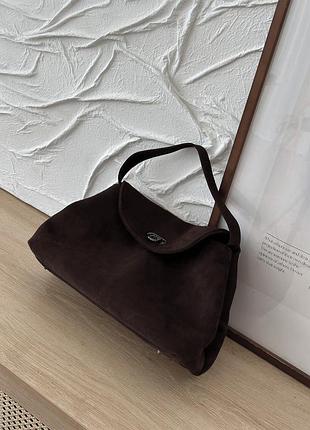 Замшевая коричневая женская сумка. натуральный замш