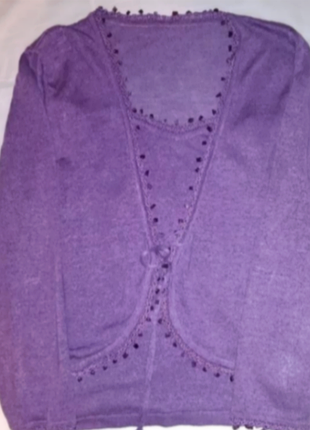 Льняной сиреневый комплект из мини кардигана и майки