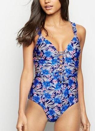 Купальник сдельный слитный в цветы на шнуровке