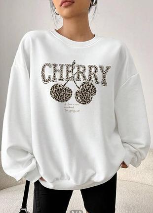 Базовый белый худи на флисе с принтом