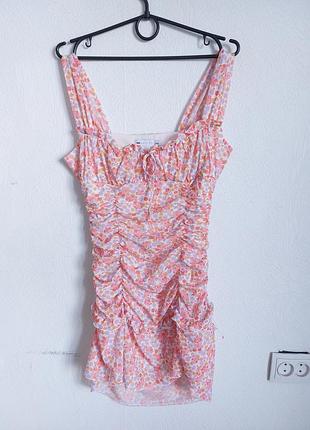 Миле плаття сітка зі складками на бретелях