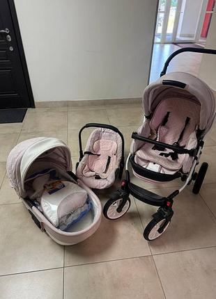 Коляска 3в1 рожева, візочок 3в1 рожевий, люлька, прогулянка , автокрісло