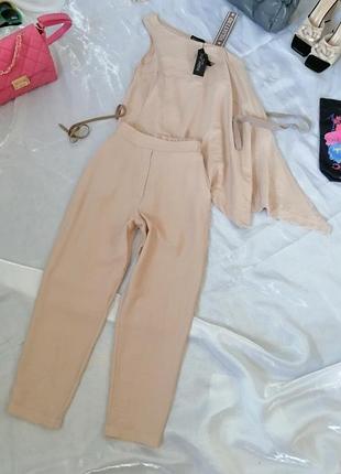 Літній костюм 80% льон майка розлітайка та брючки висока посадка в наявності колір бежевий та білий розміри s та m