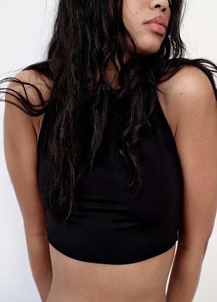Черный эластичный кроп топ zara, полиамид