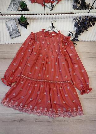 Хлопковое платье прошва с вышивкой zara p xs