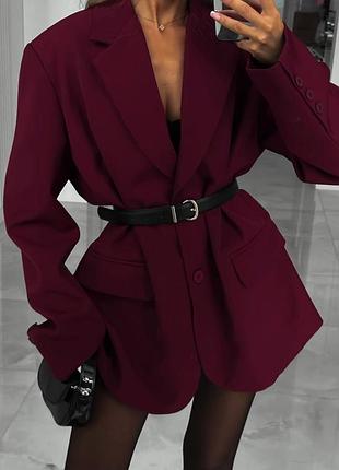 Стильний жіночиц піджак оверсайз бордо 42-48 – костюмка з підкладкою, мод.707