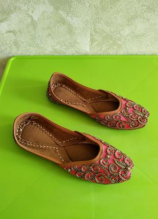 Кожаные женские балетки тапки тапки в восточном индийском стиле 38/5 размер ручная работа натуральная кожа