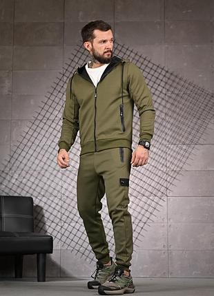 Оливковий спортивний костюм чоловічий на флісі