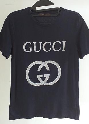Брендовая футболка gucci со стразами, италия, размер с-м