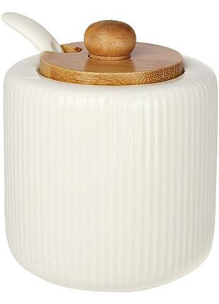 Сахарница с ложкой и бамбуковой крышкой 200мл, naturel
