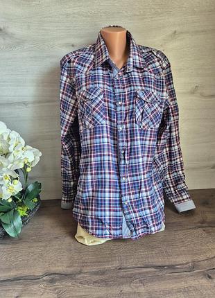 Классная хб рубашка мужская в клетку на кнопках l xl