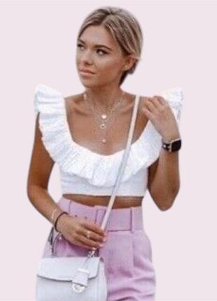 Кроп-топ жіночий з рюшами zara xxl білий