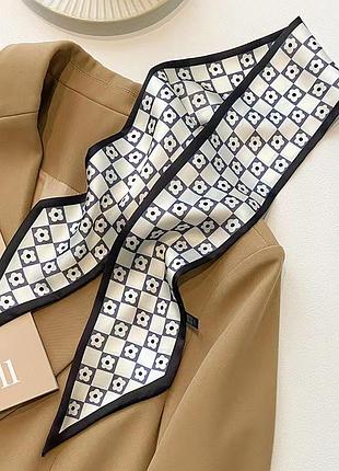 Черно белый шарф твилли лента для волос в цветочек повязка на шею галстук женский галстук