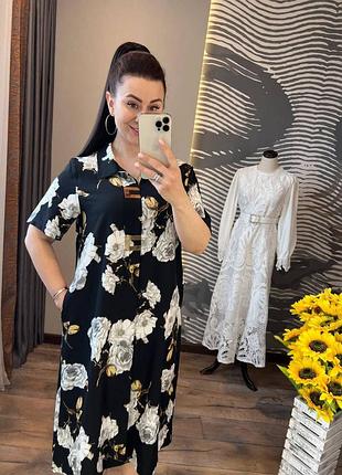 Женское платье черное в цветок