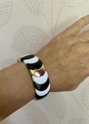 Вінтажний браслет білий чорний золотистий стрейчевий американський вінтаж