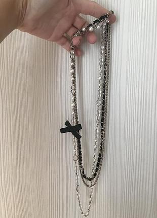 Намисто трирядне безель перли скло цепочка