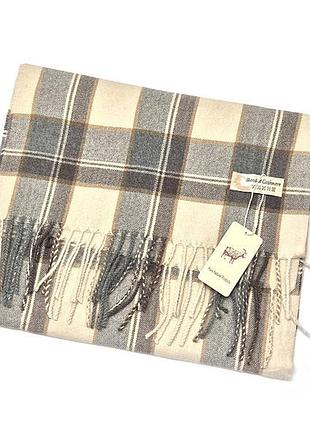 Шарф для мужчин бежевый серый теплый кашемировый в клетку