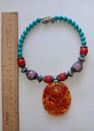 Яркое ожерелье колье в этническом стиле массивный искусственный янтарь