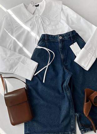 New белая укороченная рубашка с круглым воротником zara блузка зара с кружевным воротником