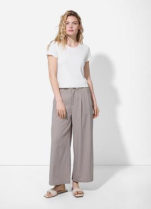Брюки/бежеві брюки/брюки в смужку/широкі брюки/брюки на високій посадці