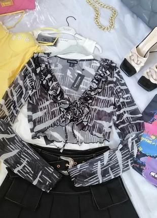 Блуза топ сетка стрейч с рюшами и воланами