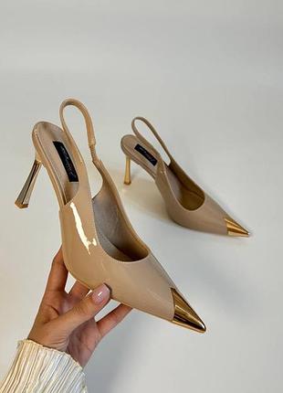 Бежеві туфлі слінгбеки лакові туфлі беж світлі туфлі на каблуку слінгбеки на шпильці бежеві туфлі на  шпильці лакові туфлі на підборах