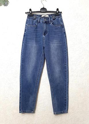 Джинсы мом женские синие m.sara зауженные книзу высокая посадка в поясе сзади резинка на все сезоны