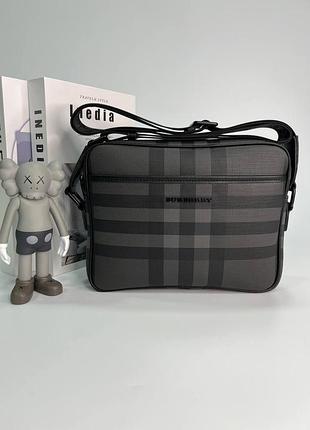 Чоловіча сумка через плече класична щоденна burberry шкіряна через плече сіро-чорна ділова сумка