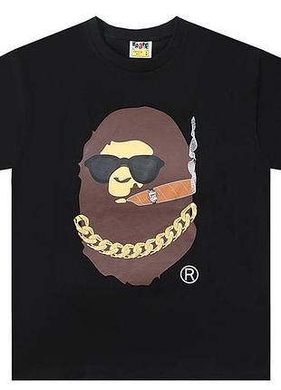 Чоловіча футболка bape a bathing ape унісекс бейп чорна
