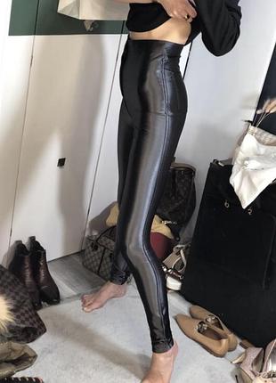 Лосины эластичные брюки скинни вторая кожа высокая посадка миди леггинсы серебро