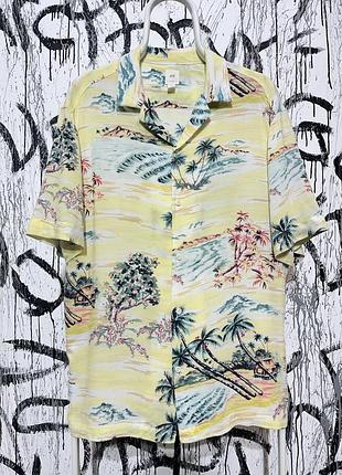 Гавайка теніска сорочка пляжна літні h&m, оригінал, пальми, віскоза, повсякденна, зручна, літня, легка, bershka, pull & bear