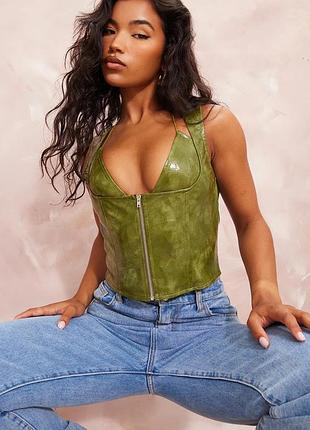 Зелений хакі корсетний топ із ліфом