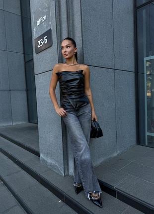 Чорний шкіряний корсет еко шкіра топ еко шкіра шкіряний топ